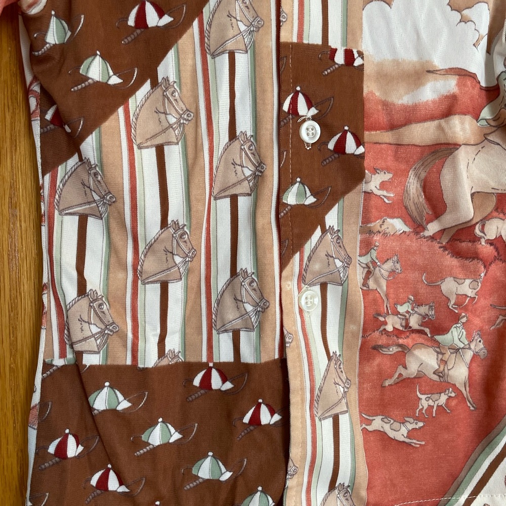Vintage 70s Donmoor Youth Novelty Print Equestrian Patchwork Shirt Boys Vtg 5 - Picture 4 of 16